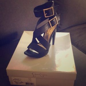 Open toed ankle strap stiletto heel
